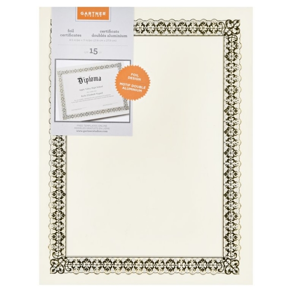 Gartner Studios Other - Gartner Studios 36004-S Gold Foil Certificate, 15 Pack